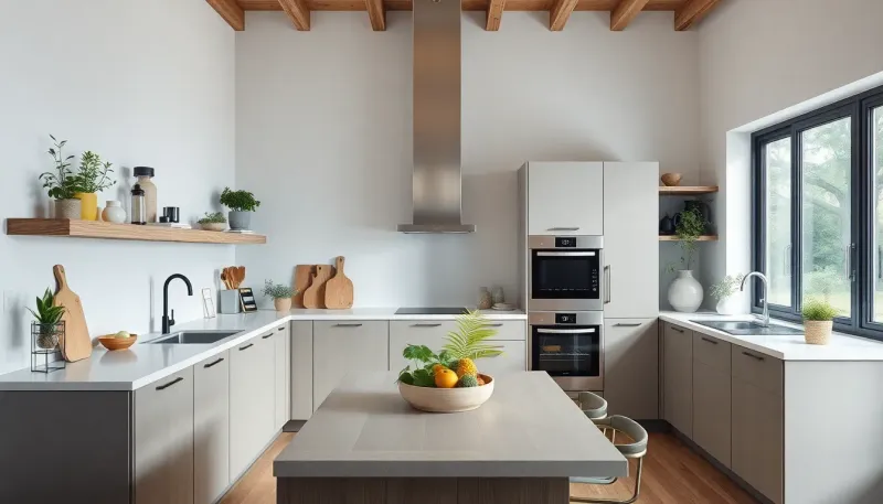 Eco-friendly Scandinavian kitchen with sustainable materials and energy-efficient appliances