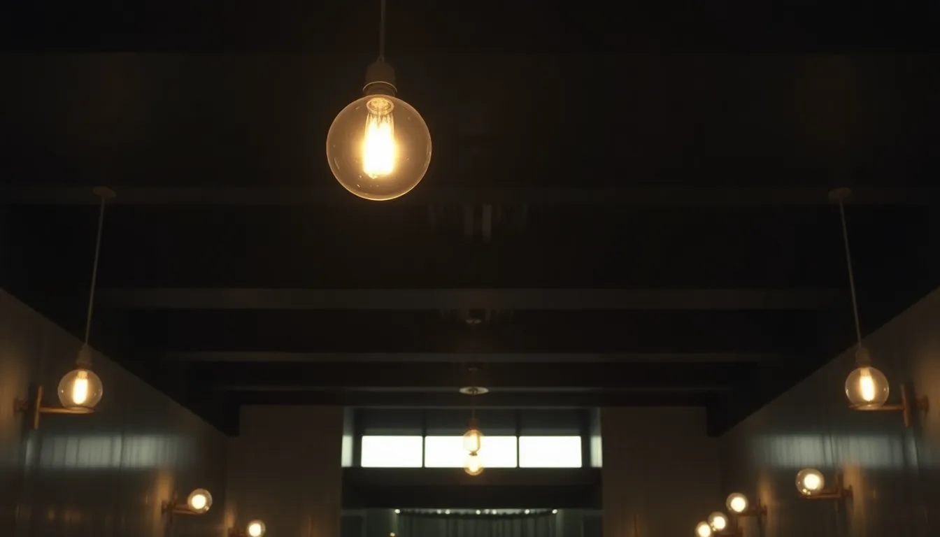 Layered dramatic lighting in a moody interior with brass fixtures and warm ambient glow