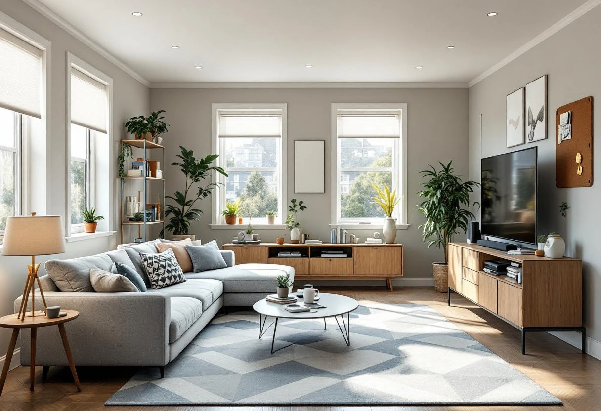 Salón antes del home staging: muebles cargados y objetos personales visibles.